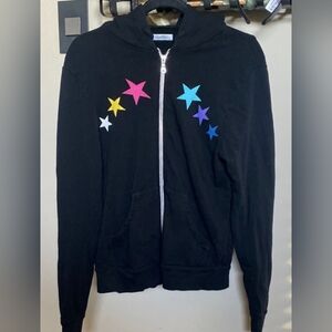 Black Hoodie with Colorful Eye and Star Design 💛🩷🩵